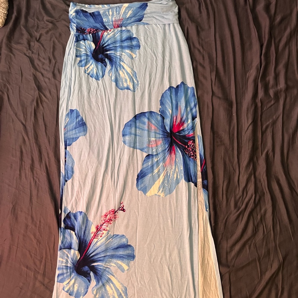 No Boundaries Blue and White Floral Maxi Skirt